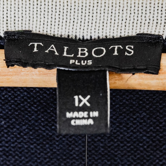 NWT: Talbots Women's Embellished Split-Neck Sweater; Navy Blue; Plus Size 1X - Picture 4 of 12